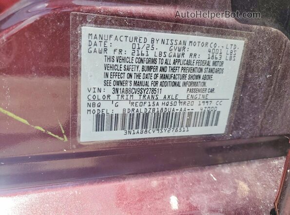 3N1AB8CV9SY278511 2025 NISSAN SENTRA Burgundy VIN կոդի պիտակի տեսք