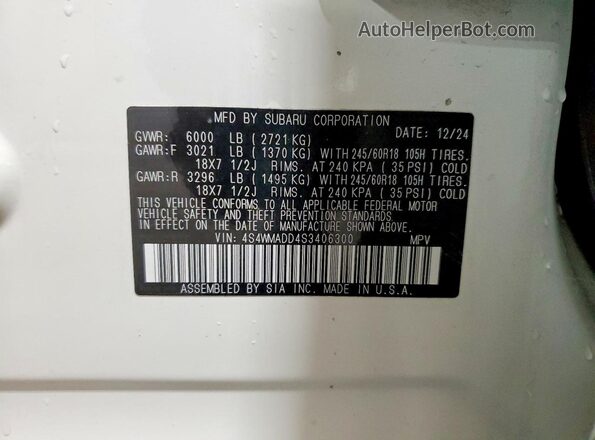 4S4WMADD4S3406300 2025 SUBARU ASCENT Белый Панорамный вид салона 360°