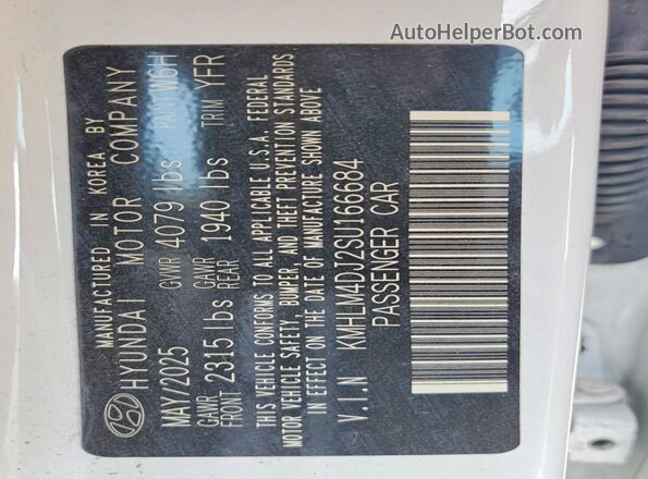 KMHLM4DJ2SU166684 2025 HYUNDAI ELANTRA White Սալոնի 360 աստիճան տեսք