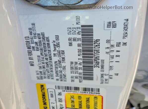 3FA6P0H77GR126296 2016 FORD FUSION White Vista de la etiqueta del VIN