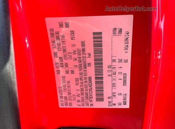 1FTEX1C55LKE26080 2020 FORD F150 Red VIN კოდის სტიკერის ხედი
