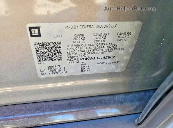 5GAERBKW1JJ142802 2018 BUICK ENCLAVE Brown Widok wnętrza 360 stopni