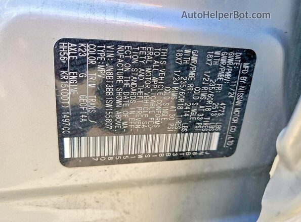 JN8BT3BB1SW155807 2025 NISSAN ROGUE Silver Vista de la etiqueta del VIN