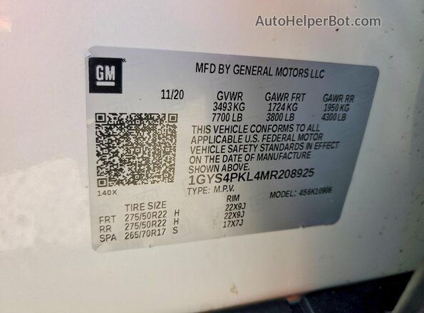 1GYS4PKL4MR208925 2021 CADILLAC ESCALADE White სალონის 360-გრადუსიანი ხედი