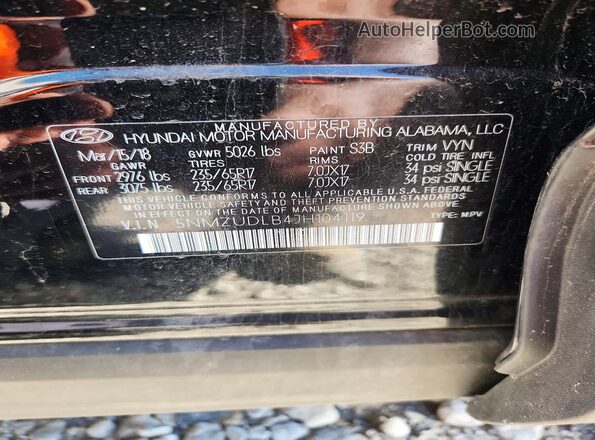 5NMZUDLB4JH104119 2018 HYUNDAI SANTA FE Black 360 interior view