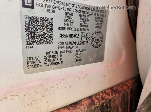 3GKALMEV9LL291715 2020 GMC TERRAIN White Панорамний вид салону 360°