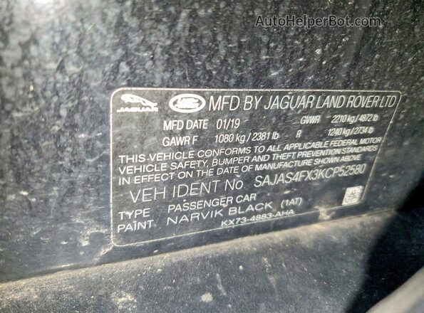 SAJAS4FX3KCP52580 2019 JAGUAR XF Black VIN sticker view