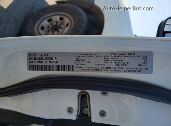 3C6UR4CJ9MG515171 2021 RAM 2500 White VIN კოდის სტიკერის ხედი