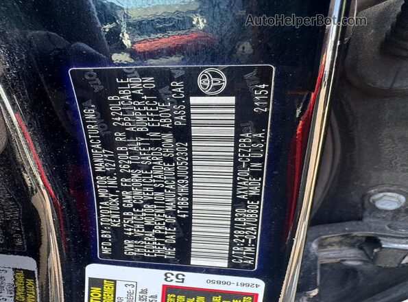 4T1B61HK9JU052302 2018 TOYOTA CAMRY Черный Вид задней части салона