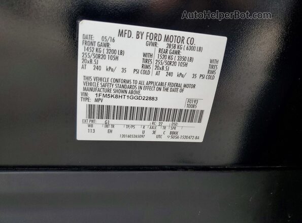 1FM5K8HT1GGD22883 2016 FORD EXPLORER Black 360 interior view