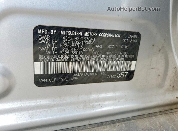 JA4AP3AU1KU011694 2019 MITSUBISHI OUTLANDER Silver 360 interior view