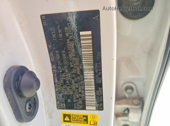 5TDKZRFHXKS561497 2019 TOYOTA HIGHLANDER White Панорамний вид салону 360°