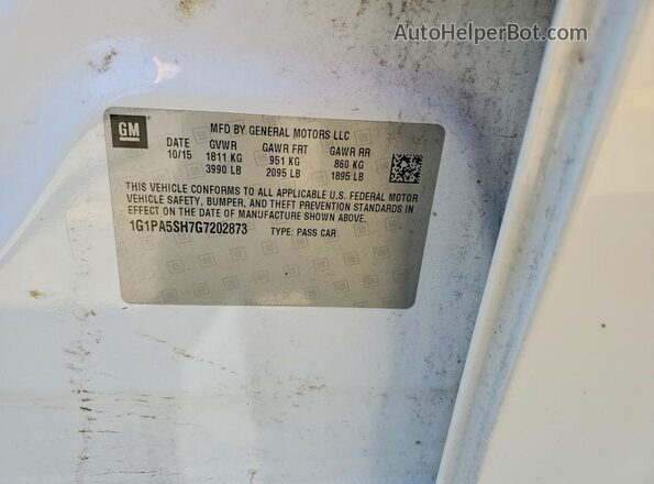 1G1PA5SH7G7202873 2016 CHEVROLET CRUZE White VIN կոդի պիտակի տեսք
