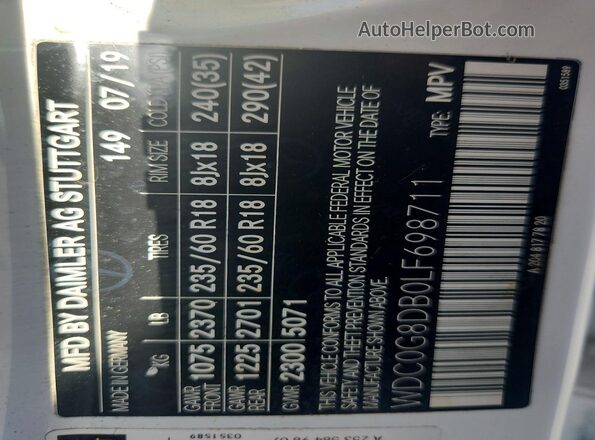WDC0G8DB0LF698711 2020 MERCEDES-BENZ GLC-CLASS White 360 interior view