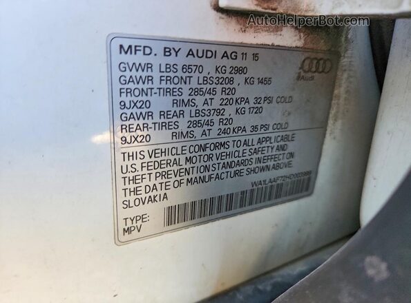 WA1LAAF72HD003999 2017 AUDI Q7 White Շարժիչի բաժամունքի տեսք
