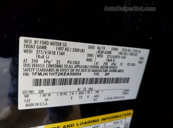1FMJK1HT2KEA59054 2019 FORD EXPEDITION Черный Панорамный вид салона 360°