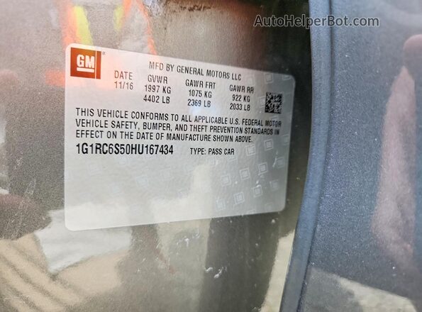 1G1RC6S50HU167434 2017 CHEVROLET VOLT Gray VIN კოდის სტიკერის ხედი