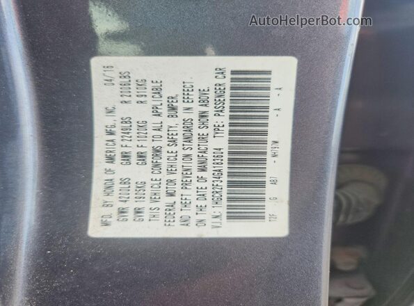 1HGCR2F34GA183604 2016 HONDA ACCORD Charcoal Вид наклейки з VIN-кодом