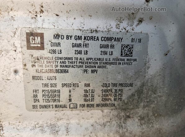 KL4CJASB9JB636964 2018 BUICK ENCORE Silver Vista interior de 360 grados