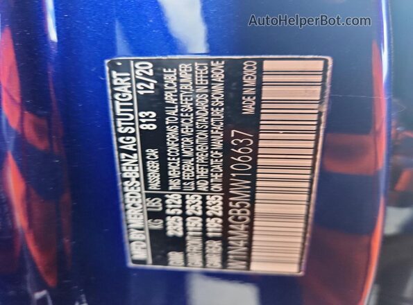 W1N4M4GB5MW106637 2021 MERCEDES-BENZ GLB-CLASS Blue Widok naklejki z numerem VIN