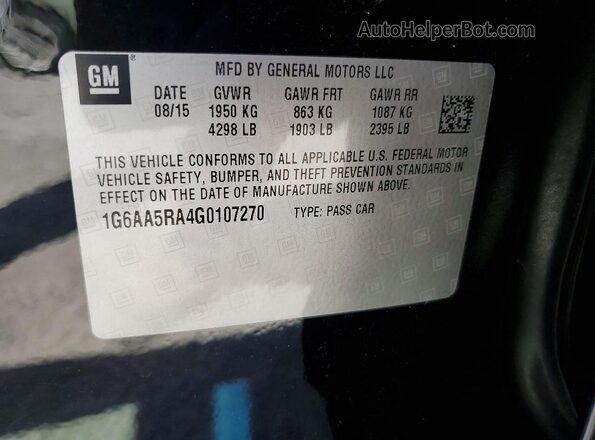 1G6AA5RA4G0107270 2016 CADILLAC ATS Black VIN კოდის სტიკერის ხედი