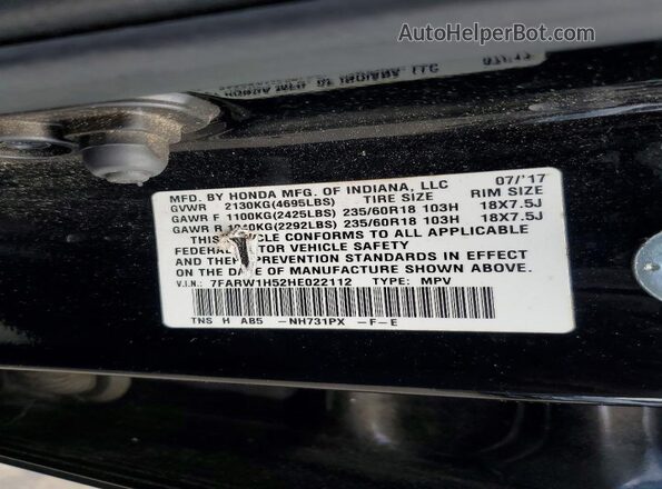 7FARW1H52HE022112 2017 HONDA CR-V Black Vista de la etiqueta del VIN