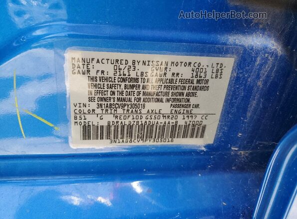 3N1AB8CV9PY305018 2023 NISSAN SENTRA Blue VIN კოდის სტიკერის ხედი
