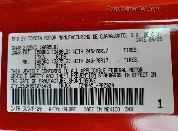 3TYLB5JN9ST076478 2025 TOYOTA TACOMA Red 360 interior view