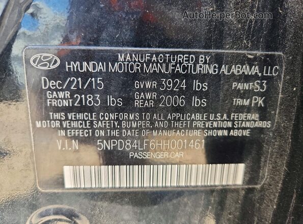 5NPD84LF6HH001461 2017 HYUNDAI ELANTRA Черный Вид наклейки с VIN-кодом