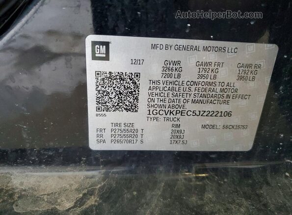 1GCVKPEC5JZ222106 2018 CHEVROLET SILVERADO Black VIN sticker view