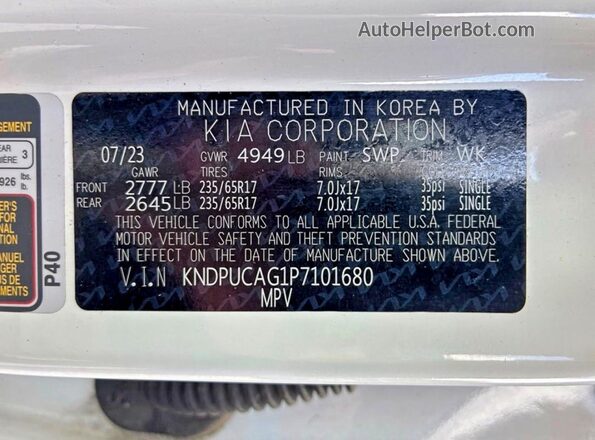 KNDPUCAG1P7101680 2023 KIA SPORTAGE White Vista interior trasera