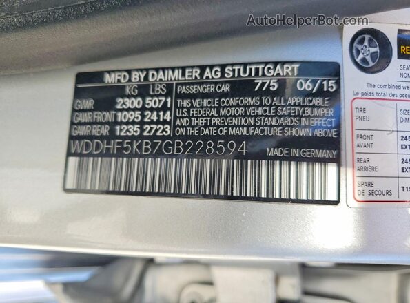 WDDHF5KB7GB228594 2016 MERCEDES-BENZ E-CLASS Silver VIN sticker view