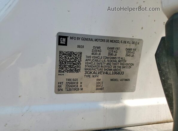 3GKALVEV4LL106833 2020 GMC TERRAIN White Widok wnętrza 360 stopni