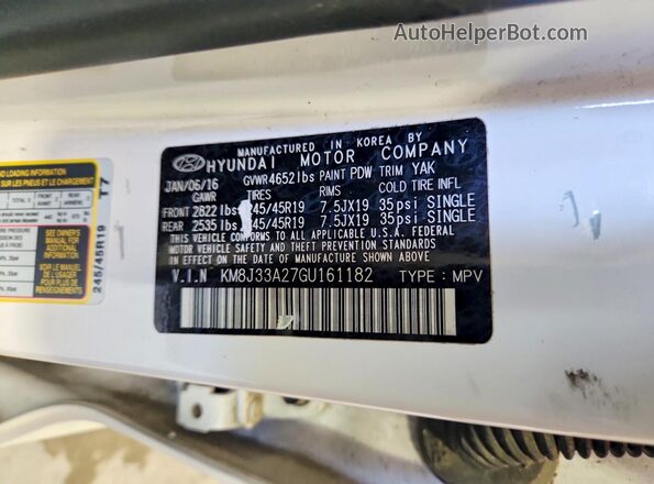 KM8J33A27GU161182 2016 HYUNDAI TUCSON White Սալոնի 360 աստիճան տեսք
