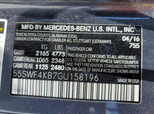 55SWF4KB7GU158196 2016 MERCEDES-BENZ C Gray Widok naklejki z numerem VIN