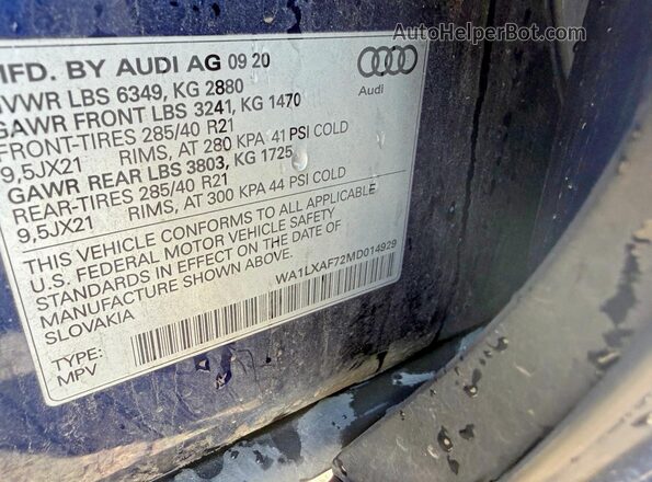 WA1LXAF72MD014929 2021 AUDI Q7 Синий Вид задней части салона