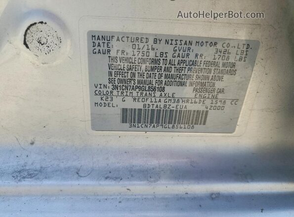 3N1CN7AP9GL856108 2016 NISSAN VERSA Gray VIN sticker view