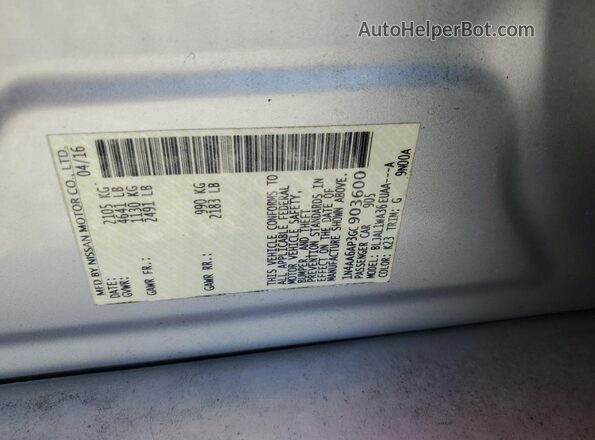 1N4AA6AP3GC903600 2016 NISSAN MAXIMA Silver Вид наклейки з VIN-кодом