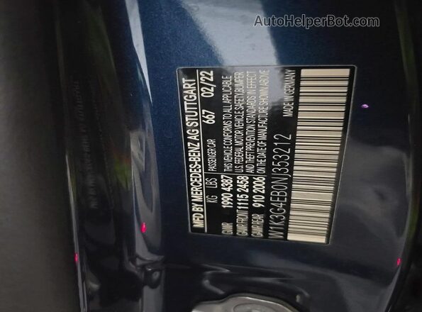 W1K3G4EB0NJ353212 2022 MERCEDES-BENZ A Blue Вид задніх сидінь