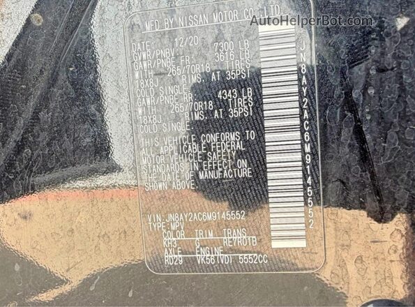 JN8AY2AC6M9145552 2021 NISSAN ARMADA Black Widok wnętrza z tyłu