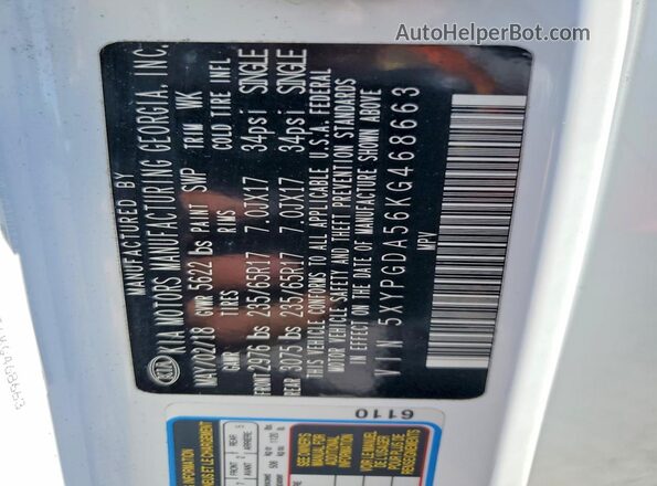 5XYPGDA56KG468663 2019 KIA SORENTO White Սալոնի 360 աստիճան տեսք