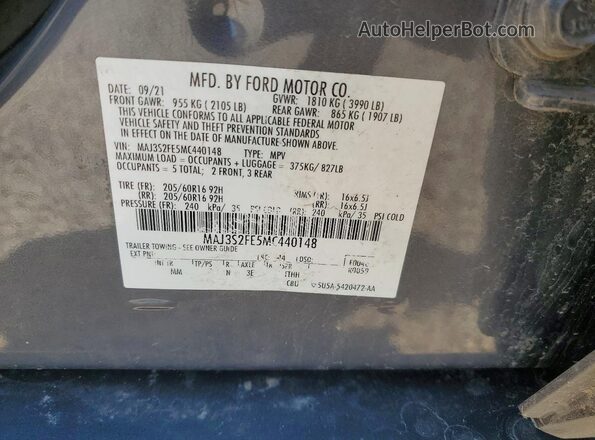 MAJ3S2FE5MC440148 2021 FORD ECOSPORT Silver Widok wnętrza 360 stopni
