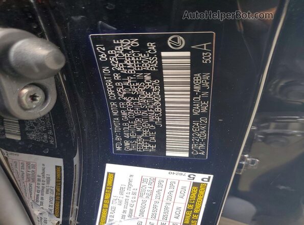 JTHP3JBH3M2043576 2021 LEXUS UX Black Widok naklejki z numerem VIN