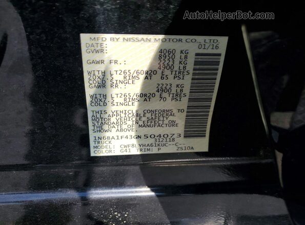 1N6BA1F43GN504073 2016 NISSAN TITAN Черный Вид наклейки с VIN-кодом