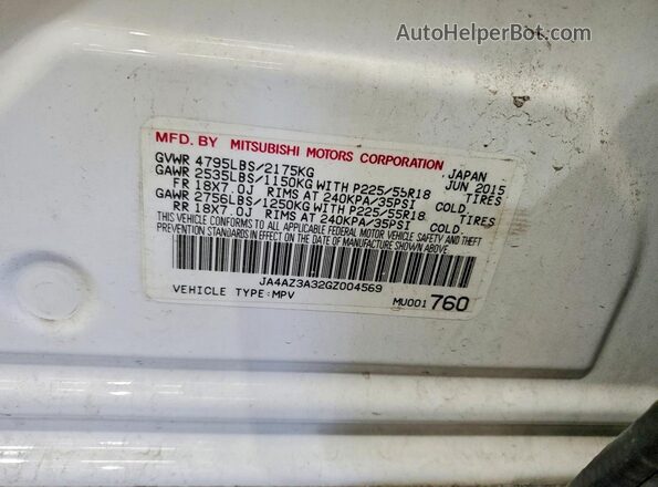 JA4AZ3A32GZ004569 2016 MITSUBISHI OUTLANDER White სალონის 360-გრადუსიანი ხედი