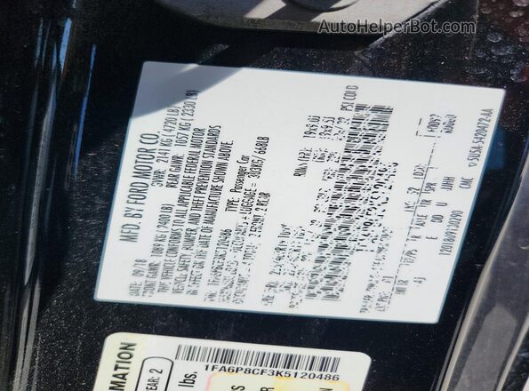 1FA6P8CF3K5120486 2019 FORD MUSTANG Black Vista de la etiqueta del VIN