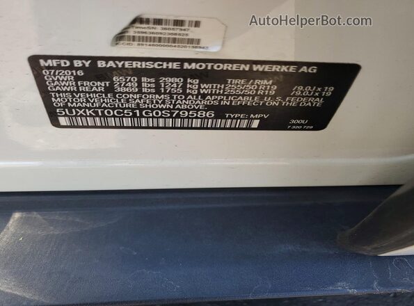 5UXKT0C51G0S79586 2016 BMW X5 White Widok wnętrza 360 stopni