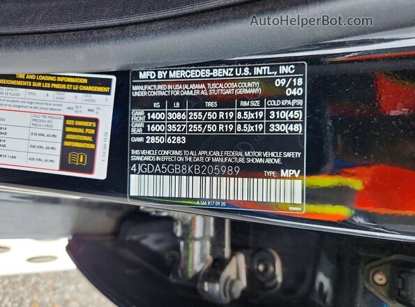 4JGDA5GB8KB205989 2019 MERCEDES-BENZ GLE Black Vista interior de 360 grados