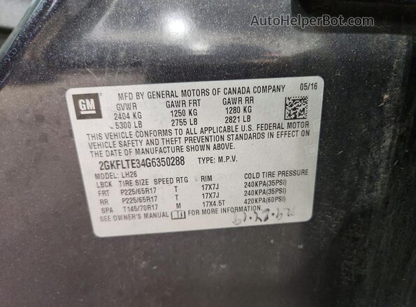 2GKFLTE34G6350288 2016 GMC TERRAIN Черный Панорамный вид салона 360°