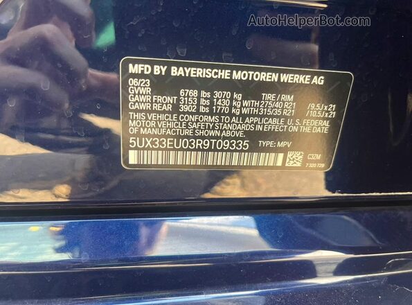 5UX33EU03R9T09335 2024 BMW X5 Blue 